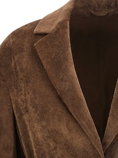 Brunello Cucinelli Corduroy blazer with belt - Sigaro