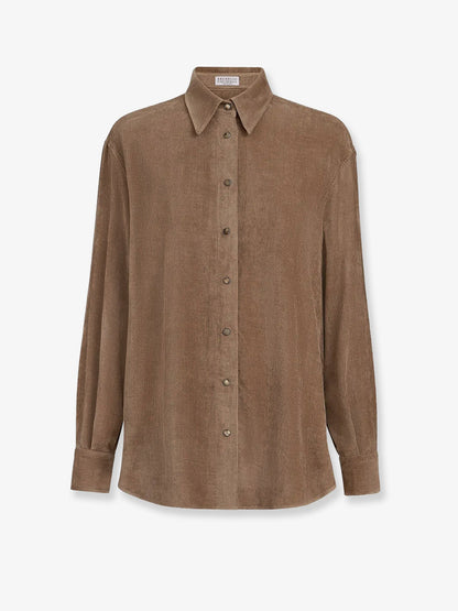 Brunello Cucinelli Fluid corduroy shirt with Monili - Cappuccino