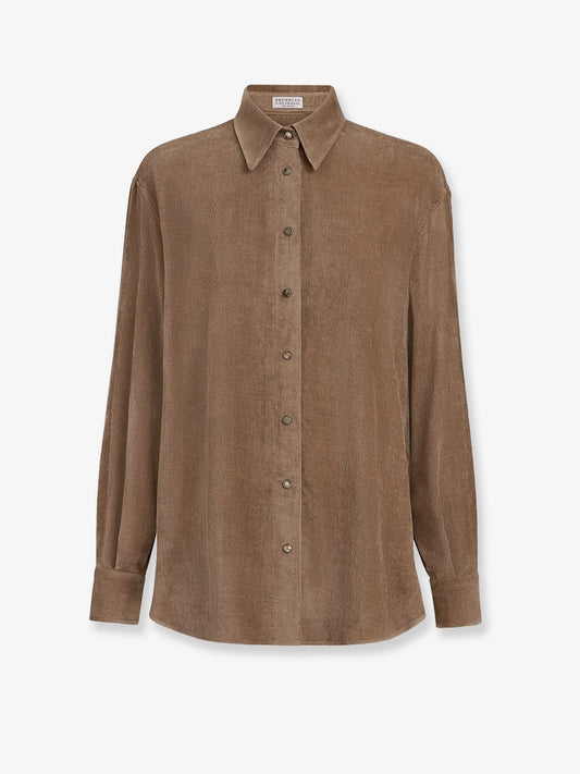 Brunello Cucinelli Fluid corduroy shirt with Monili - Cappuccino
