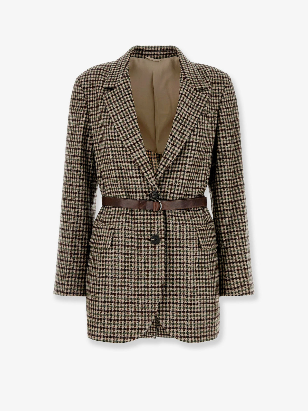 Brunello Cucinelli Madras blazer with belt - Beigeverdemoro