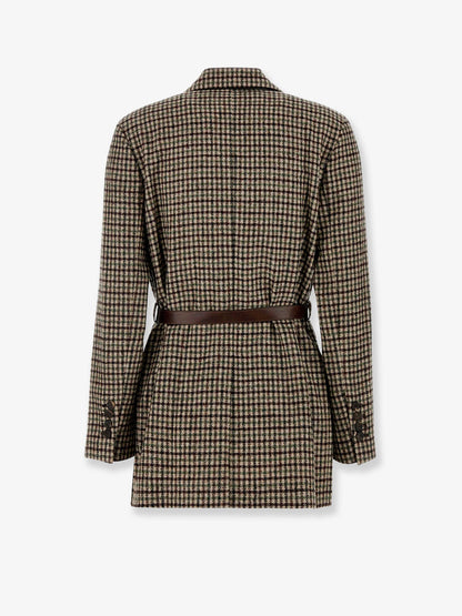Brunello Cucinelli Madras blazer with belt - Beigeverdemoro