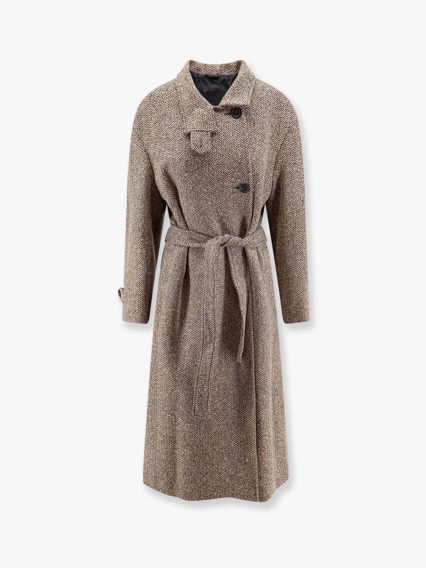 BRUNELLO CUCINELLI - Herringbone coat with Monili detail