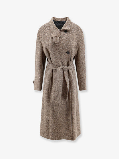 BRUNELLO CUCINELLI - Herringbone coat with Monili detail