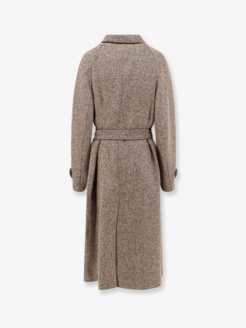 Brunello Cucinelli Herringbone coat with Monili detail - Camel/Nero