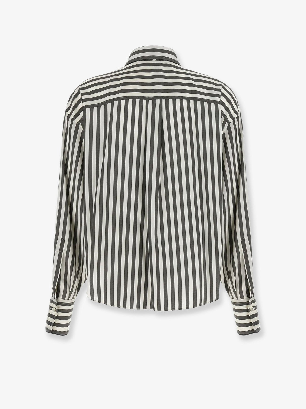 Brunello Cucinelli Striped silk shirt with foulard - Mimeticobianco