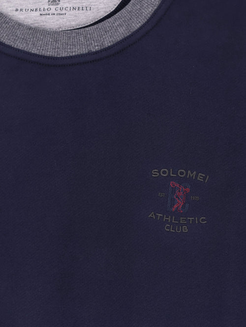 Brunello Cucinelli Cotton sweatshirt with front embroidered logo - Cobaltopiombo