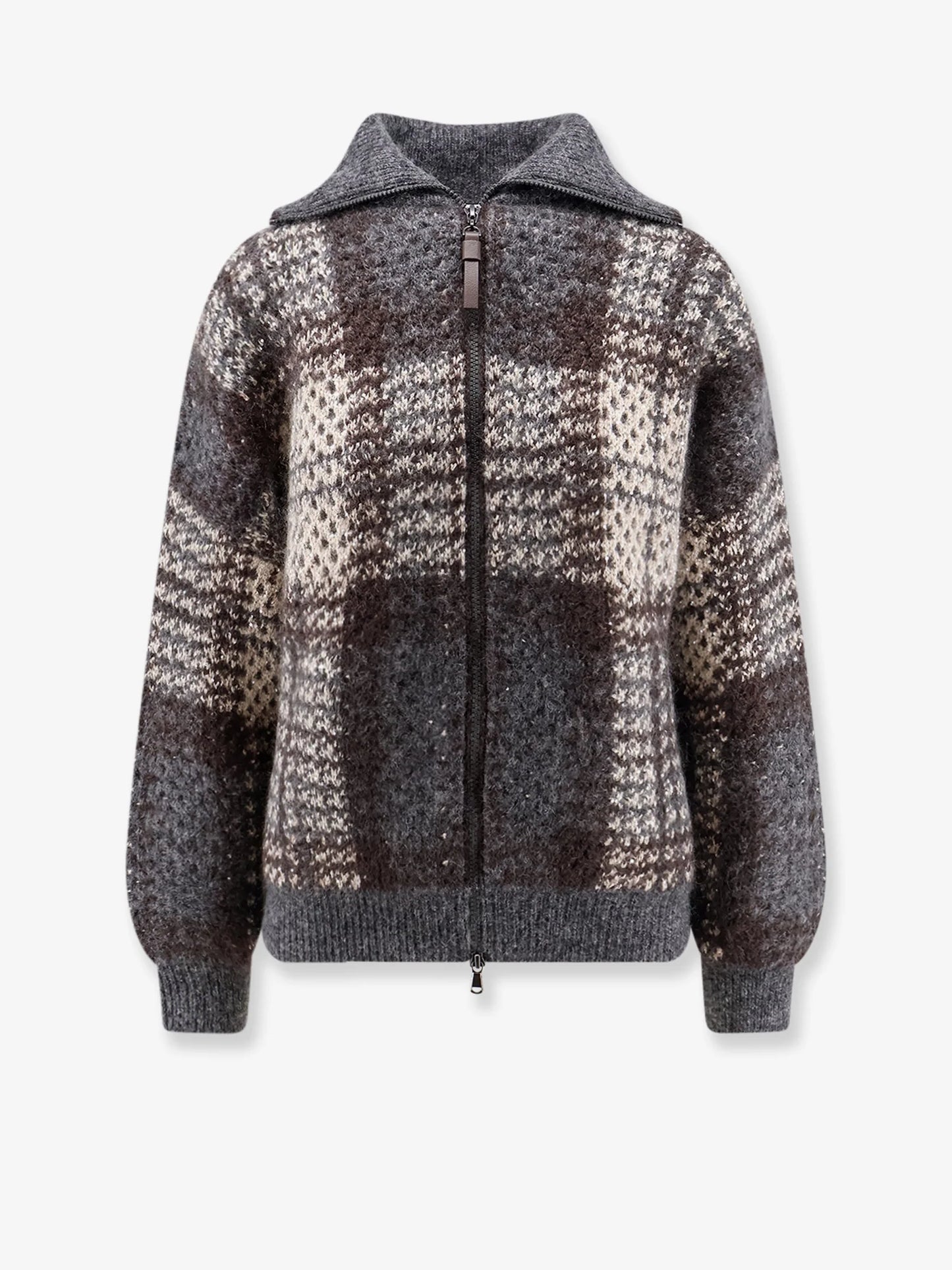 BRUNELLO CUCINELLI - Cardigan with intarsia and micro-sequin embroidery