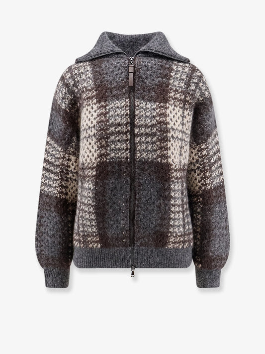 Brunello Cucinelli Cardigan With Intarsia And Micro Sequin Embroidery