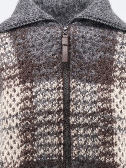 BRUNELLO CUCINELLI - Cardigan with intarsia and micro-sequin embroidery
