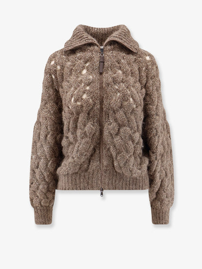 Brunello Cucinelli Perforated cardigan with micro-sequins - Brown