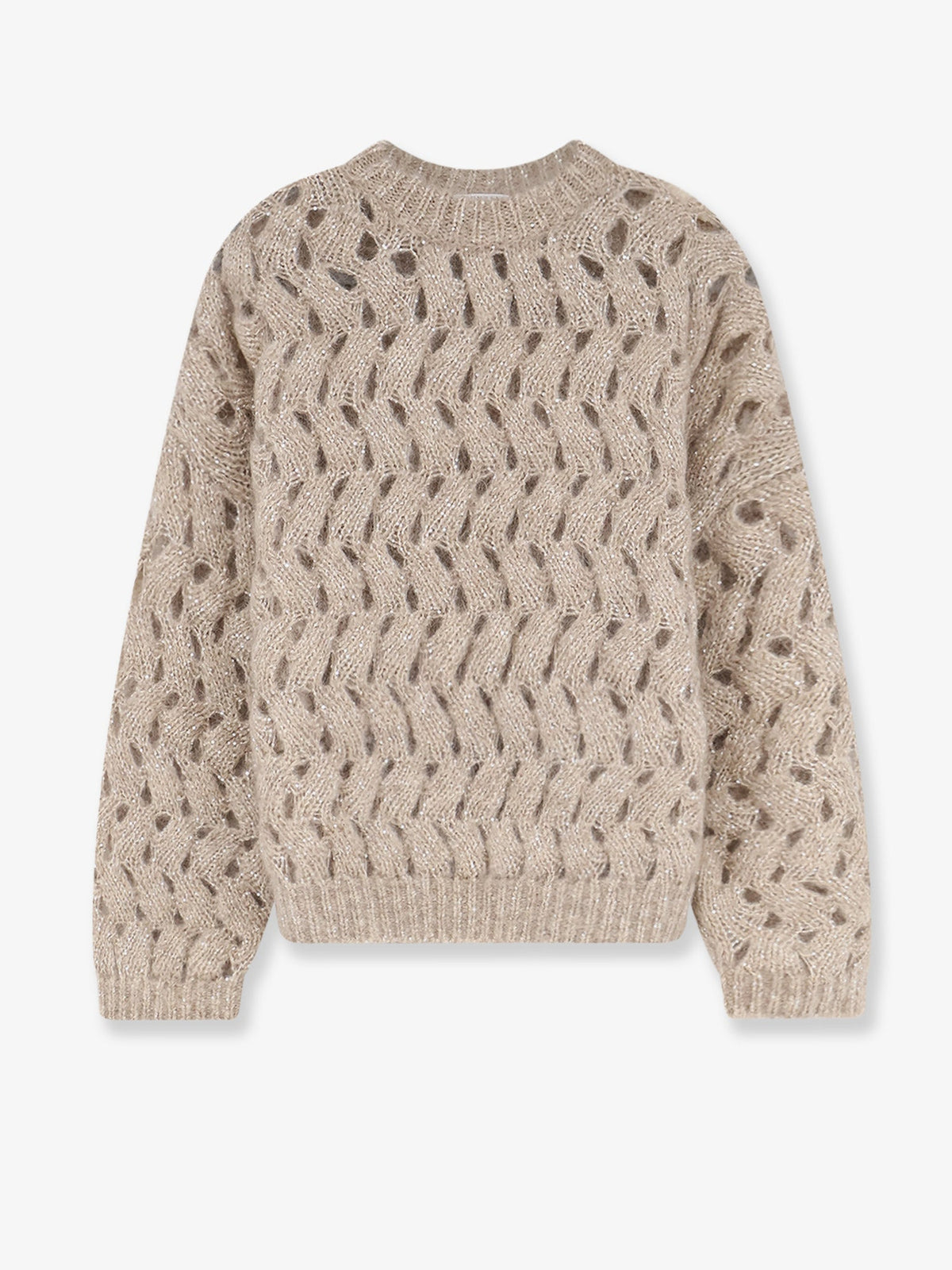 Brunello Cucinelli Perforated sweater with micro sequins - Warm Beige
