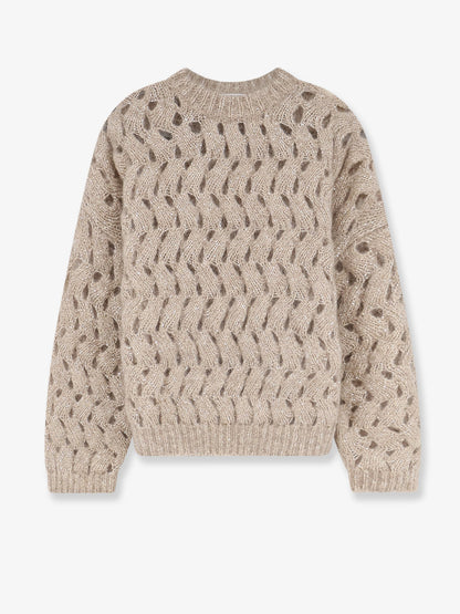 Brunello Cucinelli Perforated sweater with micro sequins - Warm Beige