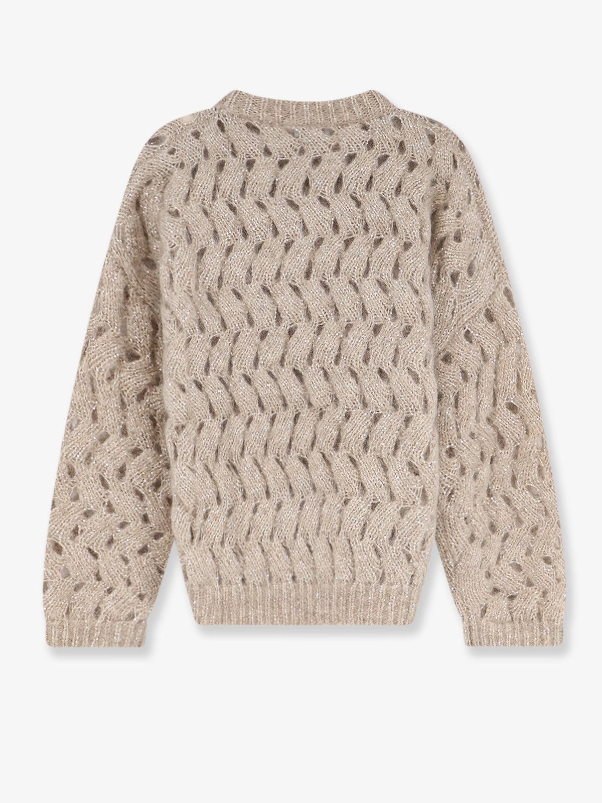Brunello Cucinelli Perforated sweater with micro sequins - Warm Beige