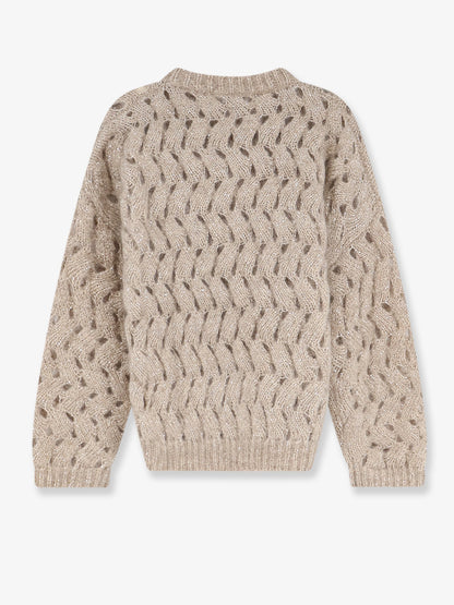 Brunello Cucinelli Perforated sweater with micro sequins - Warm Beige