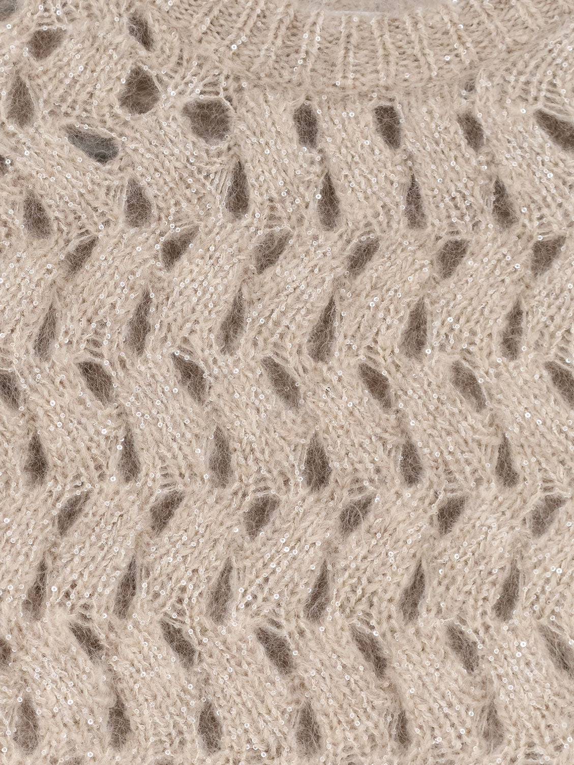 Brunello Cucinelli Perforated sweater with micro sequins - Warm Beige