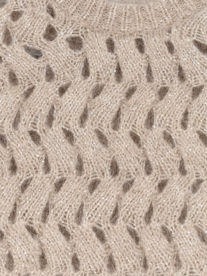 Brunello Cucinelli Perforated sweater with micro sequins - Warm Beige