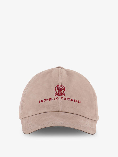 Brunello Cucinelli Suede hat with embroidered logo on the front - Marmo