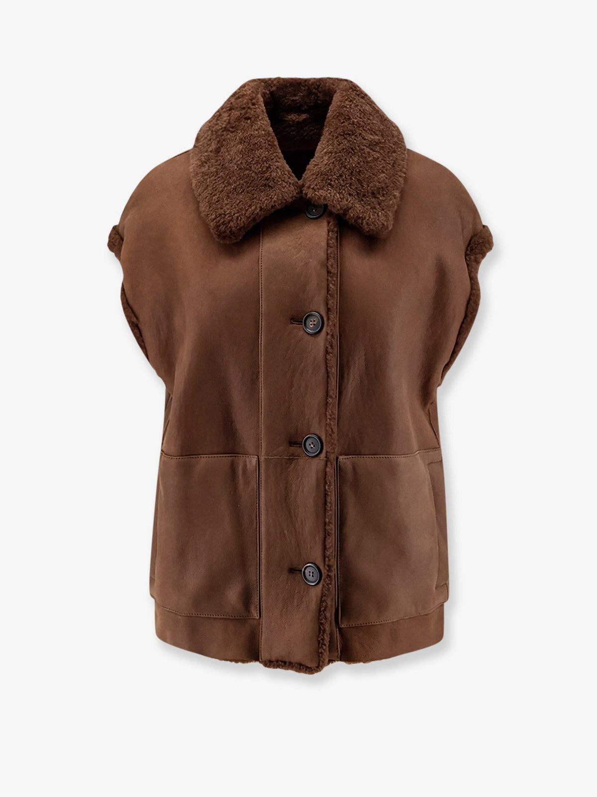 Brunello Cucinelli Shearling sleeveless jacket - Cioccolato