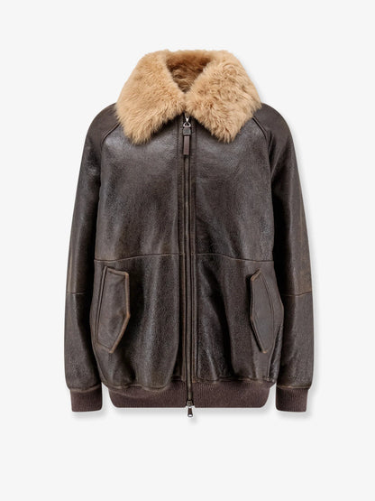 BRUNELLO CUCINELLI - Leather jacket with shearling collar