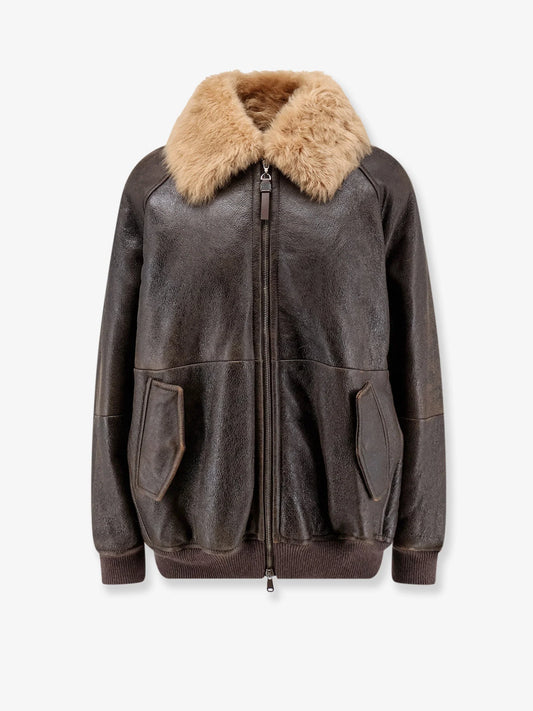 Brunello Cucinelli Leather Jacket With Shearling Collar