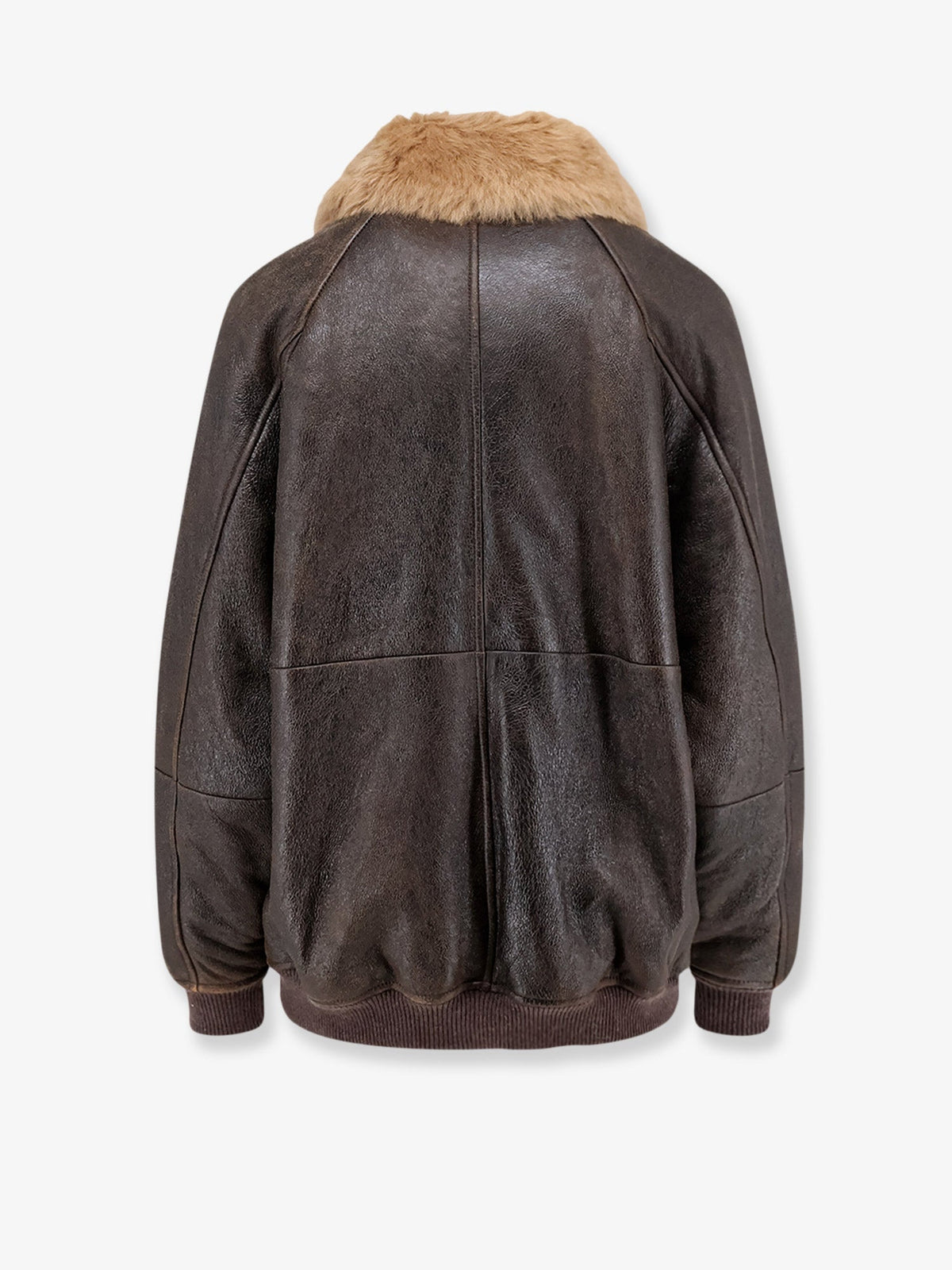 Brunello Cucinelli Leather jacket with shearling collar - Nocciola