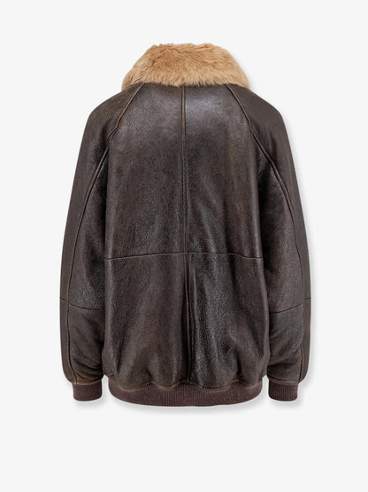 Brunello Cucinelli Leather jacket with shearling collar - Nocciola