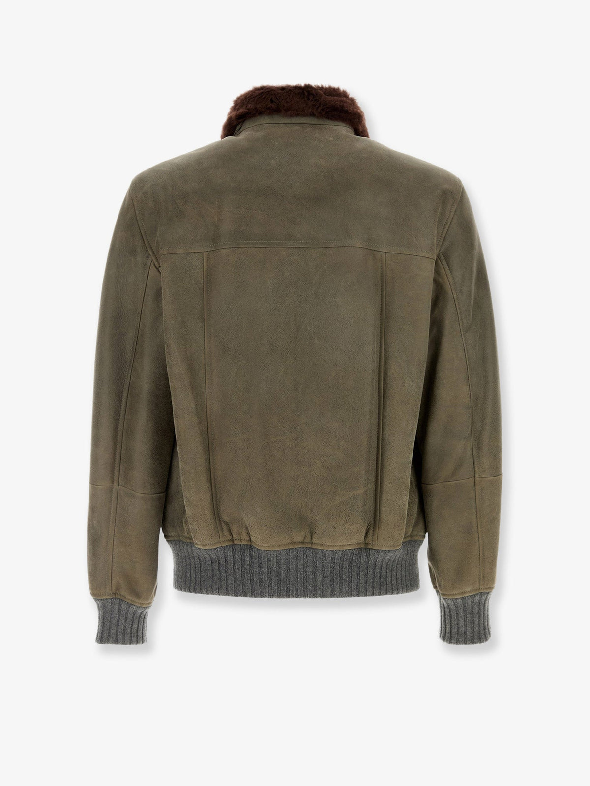 Brunello Cucinelli Waxed shearling bomber jacket with shearling collar - Militarepiombo