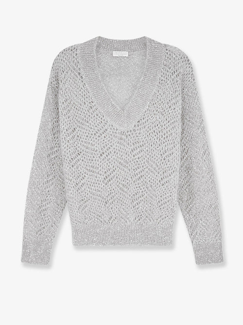 Brunello Cucinelli Mohair blend sweater with Dazzling pattern - Ghiaia
