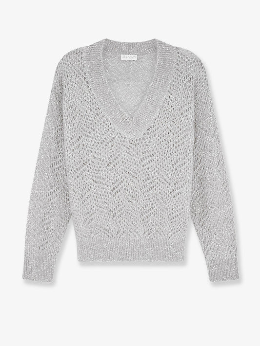 Brunello Cucinelli Mohair blend sweater with Dazzling pattern - Ghiaia