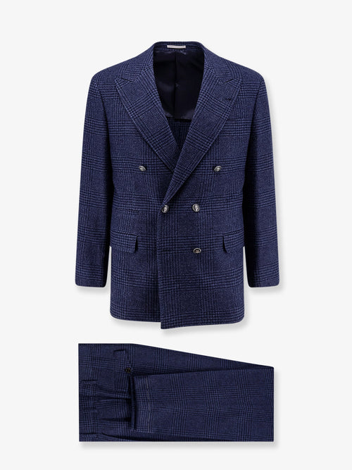 Brunello Cucinelli Wool and cashmere blend suit with Prince of Wales pattern - Blu
