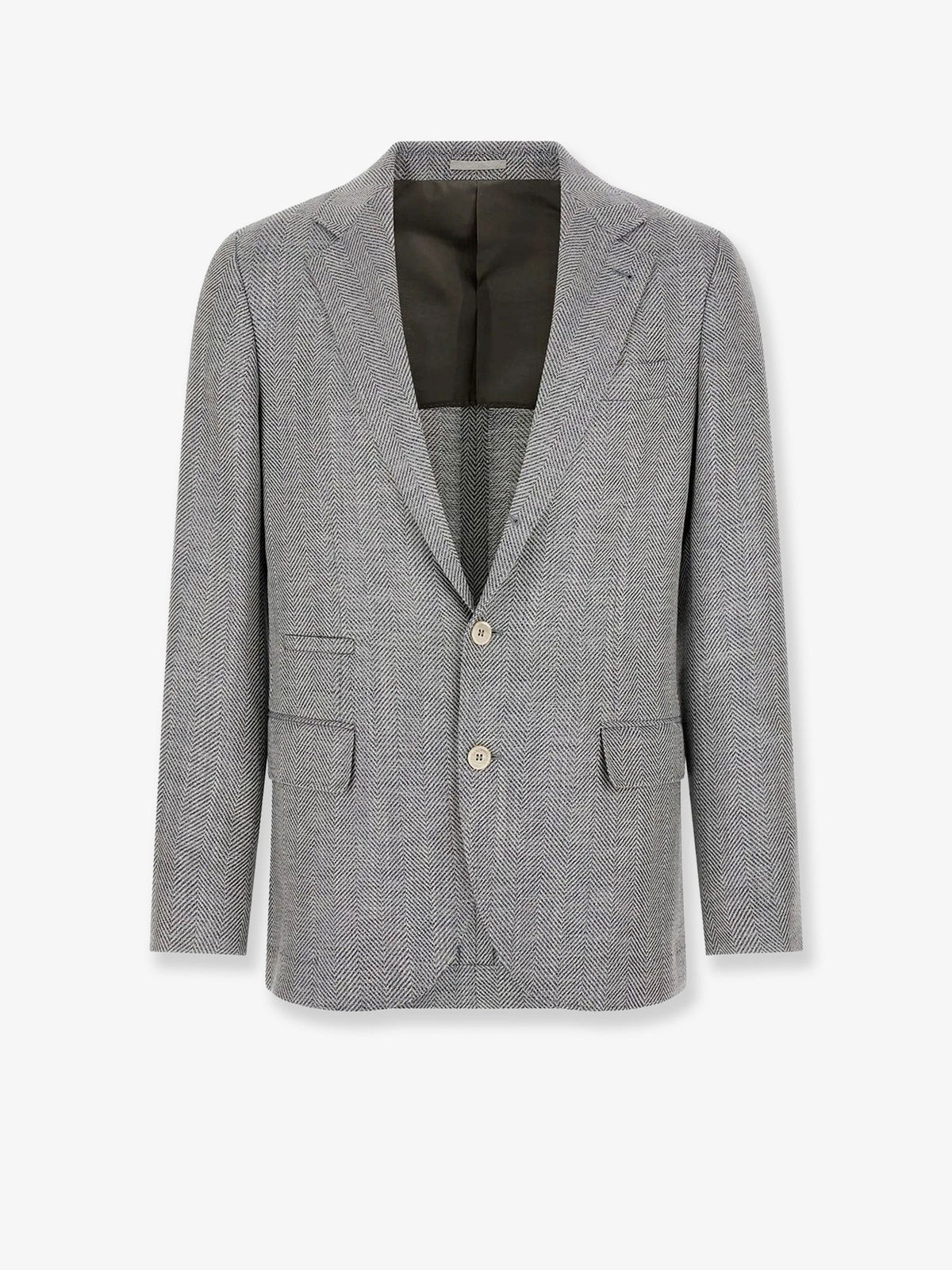 Brunello Cucinelli Deconstructed wool, alpaca and silk chevron blazer - Ceruleo