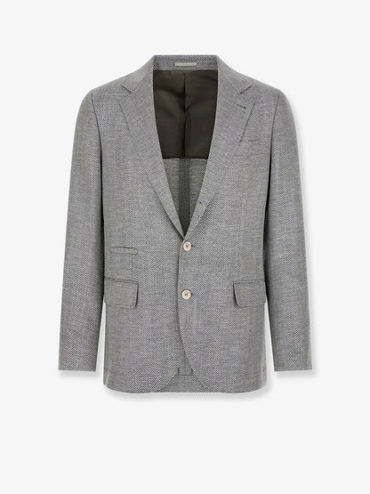 Brunello Cucinelli Deconstructed wool, alpaca and silk chevron blazer - Ceruleo
