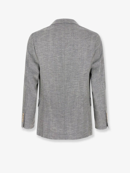 Brunello Cucinelli Deconstructed wool, alpaca and silk chevron blazer - Ceruleo