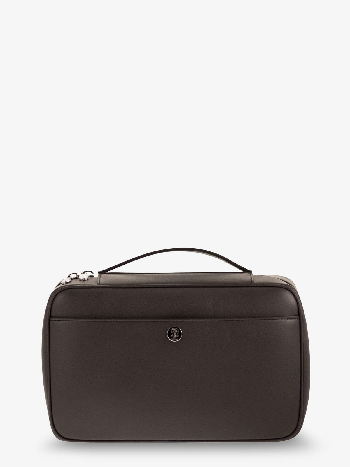 Brunello Cucinelli Leather beauty case with metal logo detail - Testa Di Moro