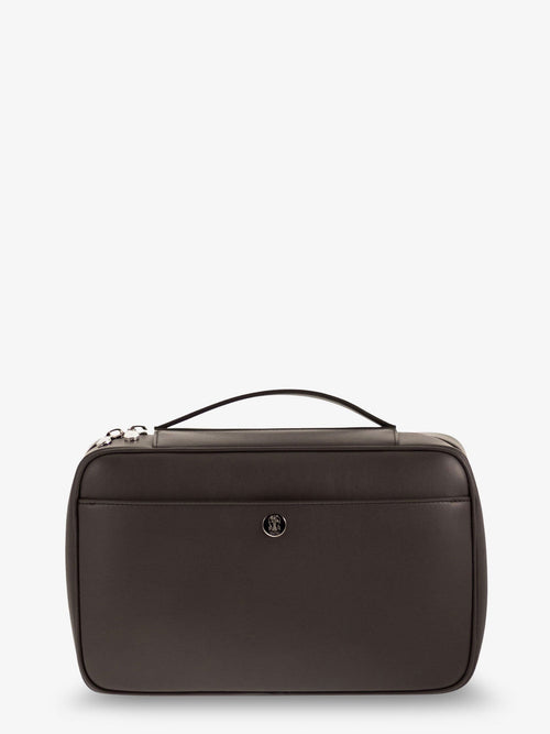 Brunello Cucinelli Leather beauty case with metal logo detail - Testa Di Moro