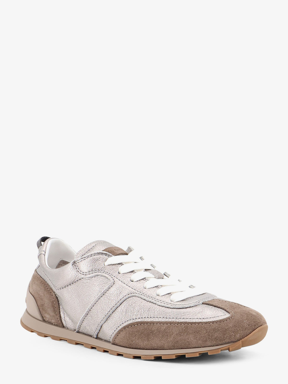 Brunello Cucinelli Laminated leather and suede sneakers - Titanium