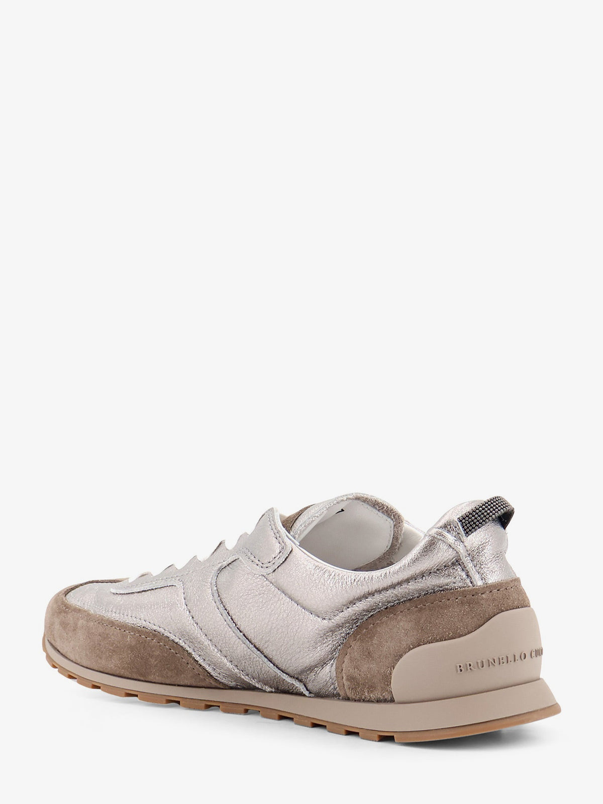 Brunello Cucinelli Laminated leather and suede sneakers - Titanium
