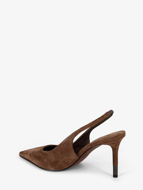 Brunello Cucinelli Suede pumps with Monili detail on the heel - Caramello