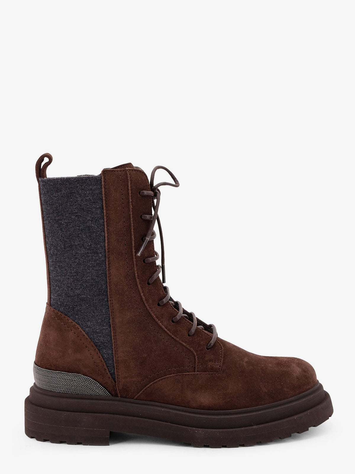 Brunello Cucinelli Suede boots with virgin wool knit insert and Precious Detail - Espresso