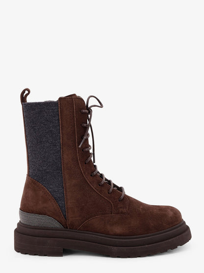 Brunello Cucinelli Suede boots with virgin wool knit insert and Precious Detail - Espresso