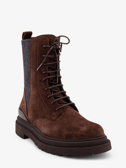 Brunello Cucinelli Suede boots with virgin wool knit insert and Precious Detail - Espresso