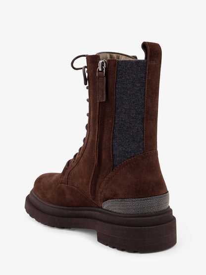 Brunello Cucinelli Suede boots with virgin wool knit insert and Precious Detail - Espresso