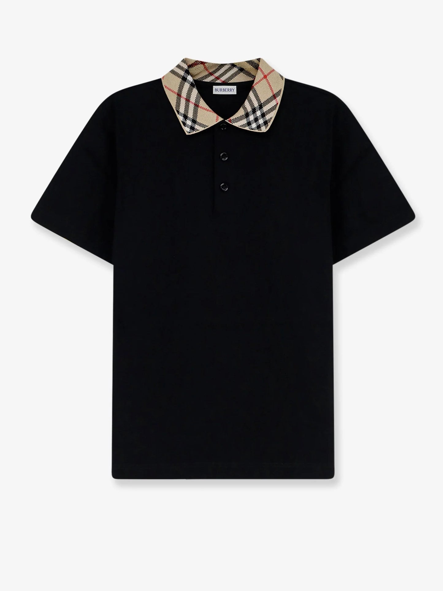 BURBERRY - Cotton polo shirt with check collar detail