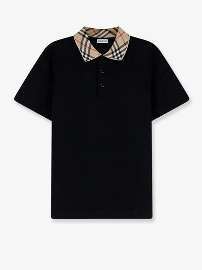BURBERRY - Cotton polo shirt with check collar detail
