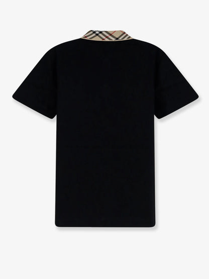 BURBERRY - Cotton polo shirt with check collar detail