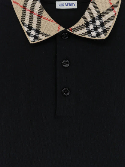 BURBERRY - Cotton polo shirt with check collar detail