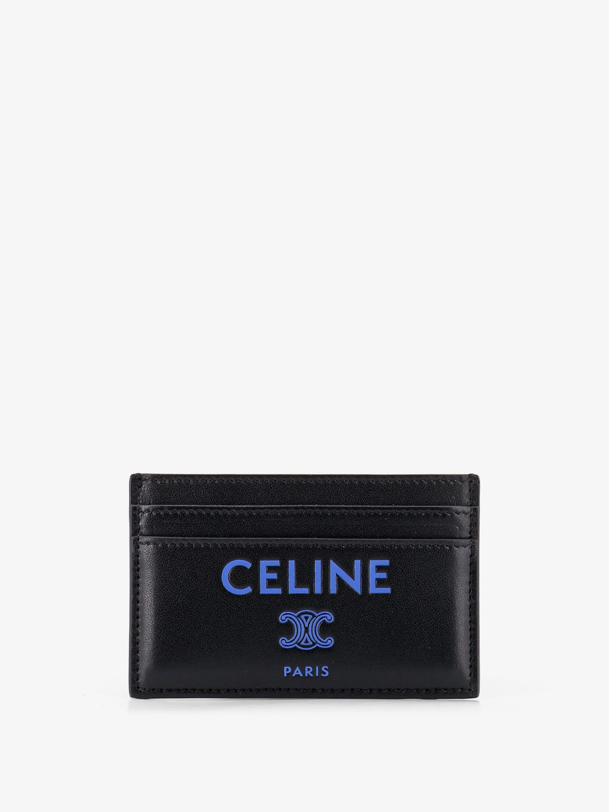 Celine Leather card holder with front logo print - Blackultrablue