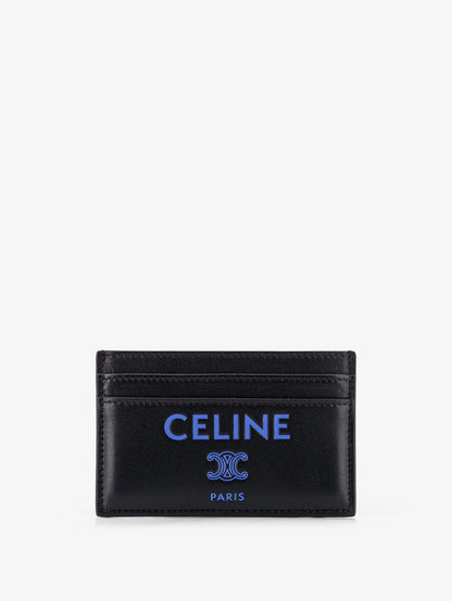 Celine Leather card holder with front logo print - Blackultrablue