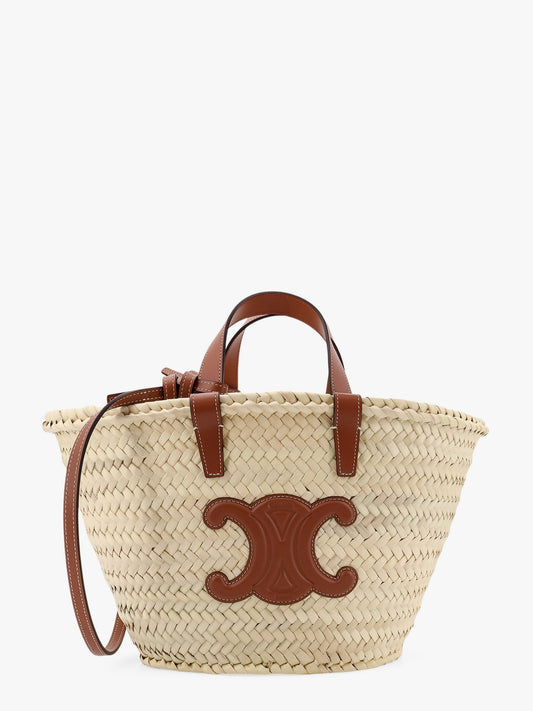 Celine Classic Panier Teen raffia and leather handbag - Tan