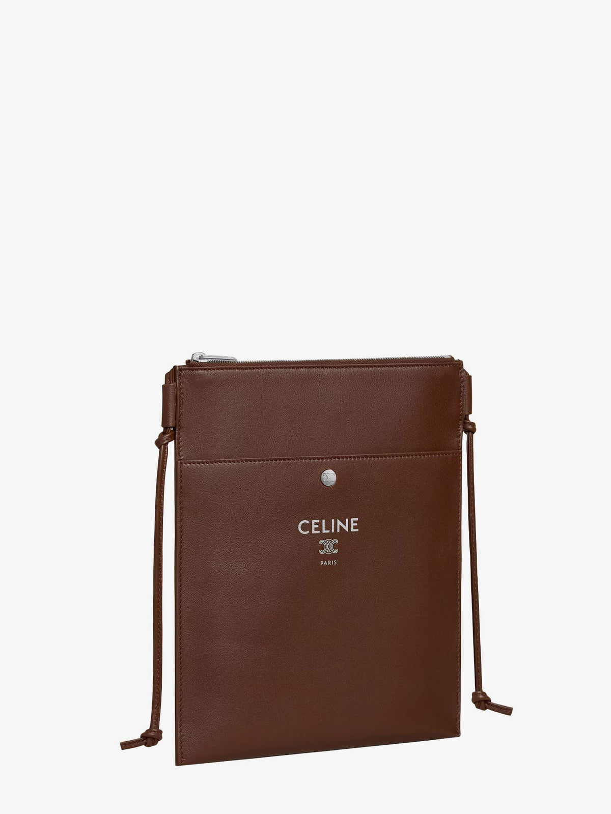 Celine Sharp leather crossbody bag with logo on the front - Chocolate